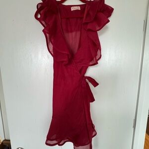 Elegant Red Ruffle Wrap Dress